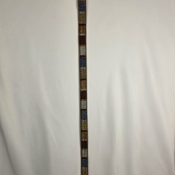 Other - Vintage Beaded Leather Belt Western Southwestern Boho Beaded Striped Size 34